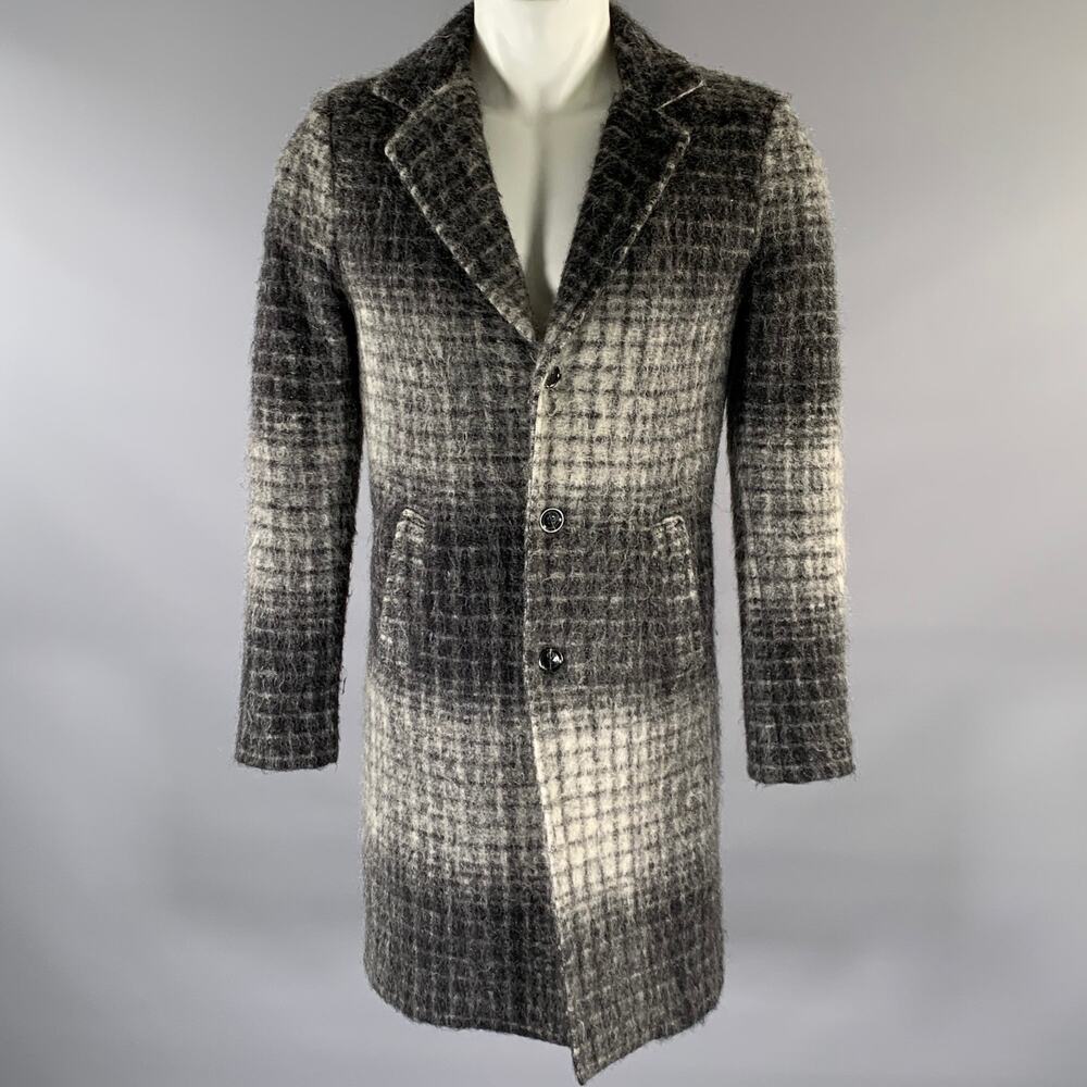 SCOTCH AND SODA Chest Size S Grey Black Gingham Wool Blend Overcoat